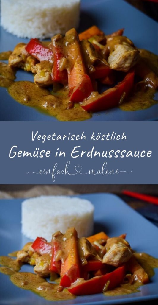 Super lecker und schnell gemacht - ganz ohne Fleisch. Leckeres Gemüse mit Reis in Erdnuss-Sauce #satay