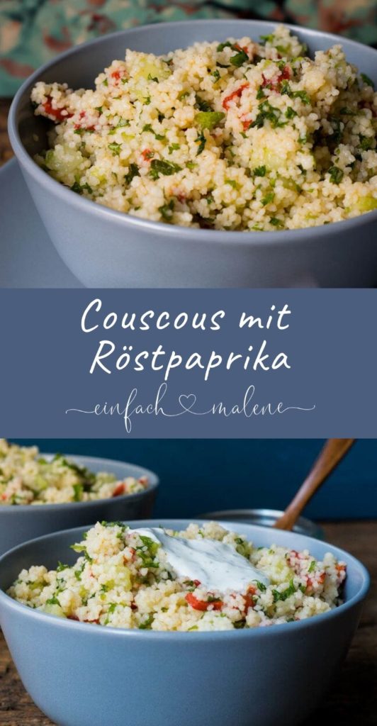 Couscous mit Röstpaprika. Perfekt als Beilage oder auch zum Grillen. Richtig gut passt dazu ein leichter Joghurt Dip