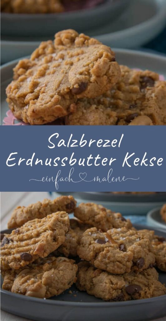 Erdnussbutter Salzbrezel Cookies - Diese Kekse schmecken einfach genial! Erdnussbutter und Salzbrezel in nur einem Keks! Süß trifft auf salzig - diese Cookies machen definitiv süchtig!