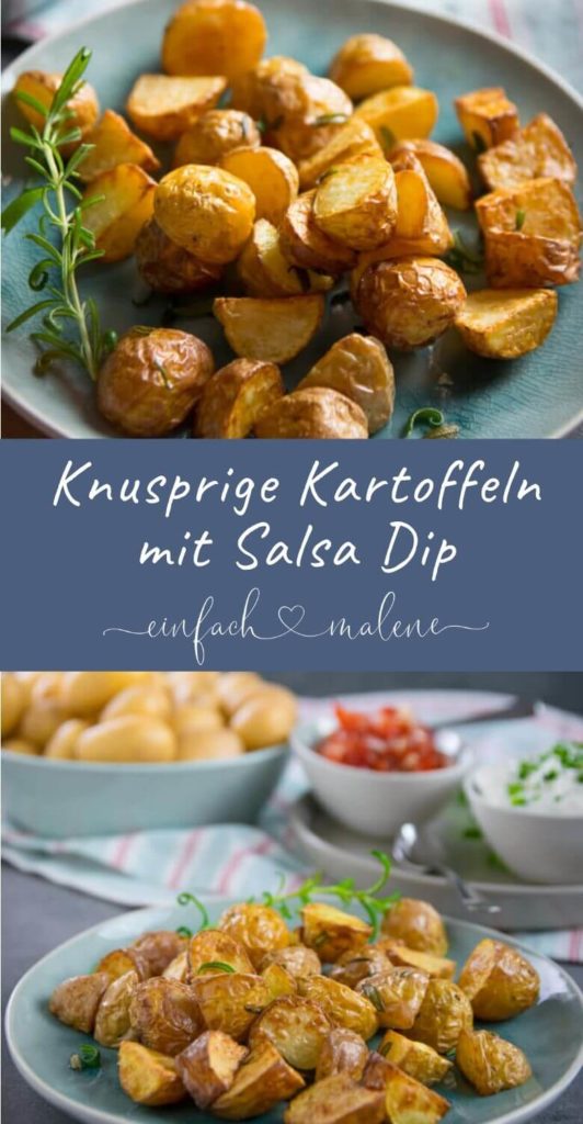 Das perfekte Trio - Rosmarin Kartoffelecken mit Tomaten Salsa und Dip! Diese schnell gemachten Rosmarin Kartoffelecken sind der Knaller! Dazu schmecken Tomaten Salsa und ein leckerer Kartoffeln Dip. Perfekt für den Airfryer - fertig in nur 15 Minuten