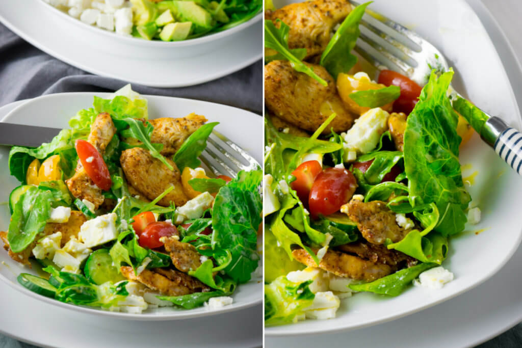 Chicken aus dem Aifryer mit Brathähnchengewürz auf leckerem Salat