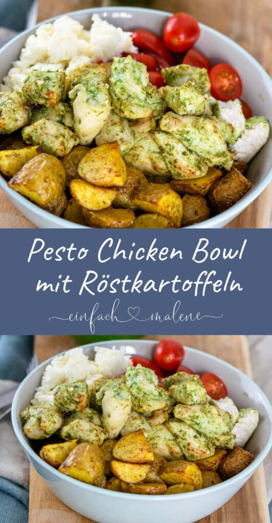 Knaller Rezept! Super easy & richtig lecker - das Rezept für die Pesto Chicken Bowl ist perfekt zum Zubereiten in der Heißluftfritteuse - geht auch ohne! Mit nur 5 Zutaten