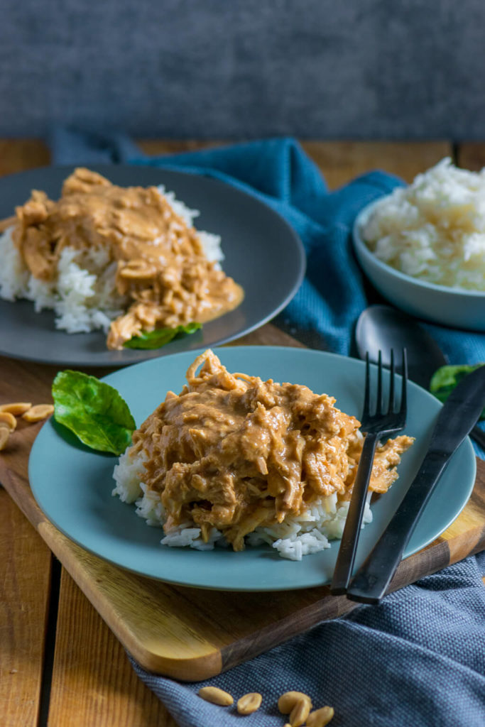 satay rezept - pulled chicken mit erdnusssauce