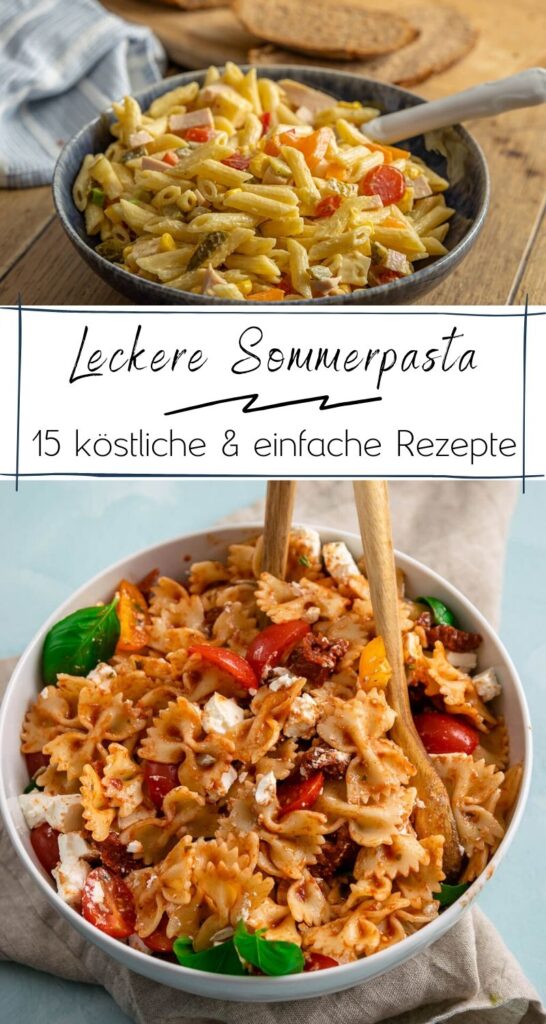 15 leckere Rezepte für Sommerpasta - alle Rezepte sind super unkompliziert in der Zubereitung und schmecken köstlich. Da kommt Urlaubsstimmung auf. #pasta #sommerrezepte #nudeln #einfacherezepte #nudelsalat