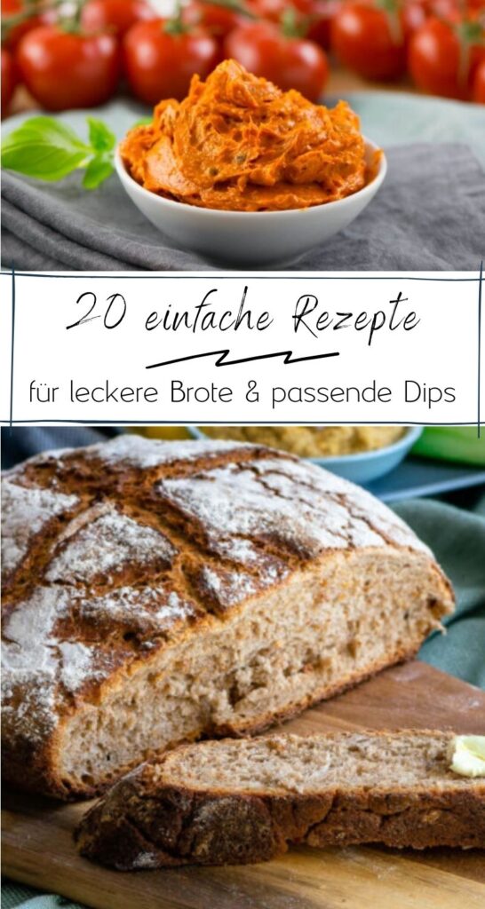 Für selbstgemachtes Brot und mit passenden Dips braucht es keinen besonderen Anlass, finde hier das passende Rezept für dich und deine Liebsten. Dabei sind: Tomatenbutter, Pesto-Dip. Honig Senf Tip, Thunfisch Dip, Krustenbrot, Ciabatta, Baguette und viele andere tolle Rezepte #rezepte #rezeptsammlung #einfacherezepte #Dips #Partyrezepte