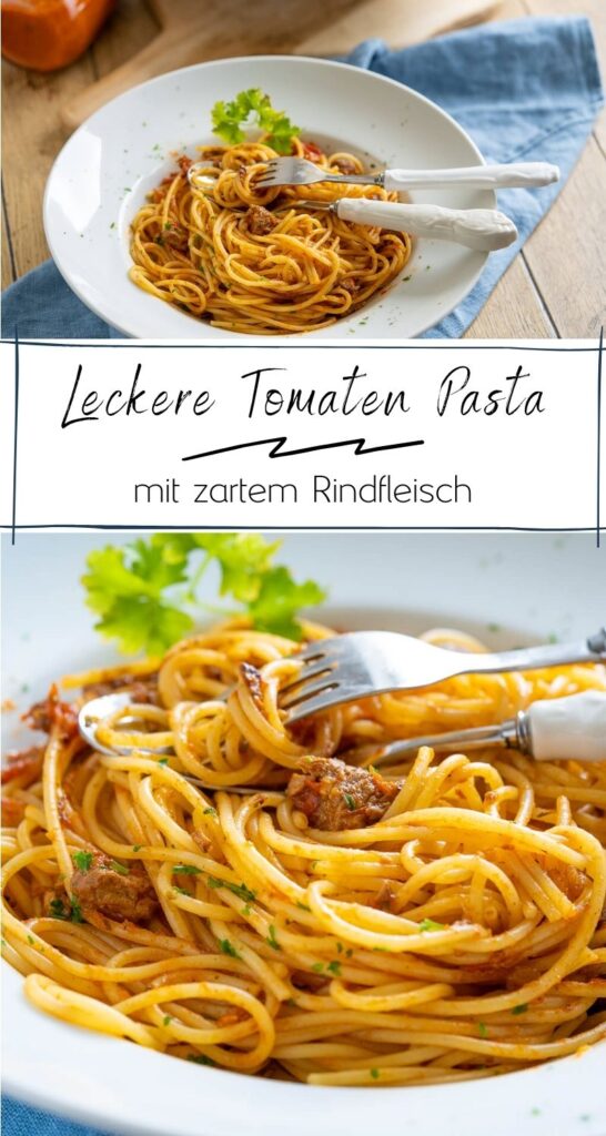 Es gibt eine Pasta mit Tomatensugo und Rindfleisch. Und weisst du was das geniale an dieser Pasta ist? Sie ist kinderleicht zubereitet und schmeckt absolut fantastisch.  #nudeln #italienisch #pasta #slowcooker