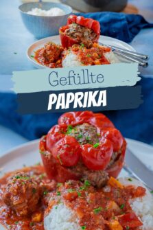 Gefüllte Paprika Mit Hackfleisch Und Tomatensoße Aus Dem Backofen ...