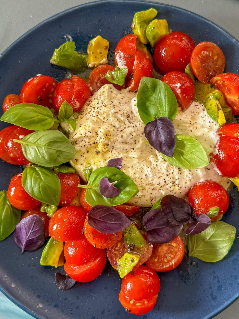 Burrata Tomatensalat mit Avocado und Basilikum