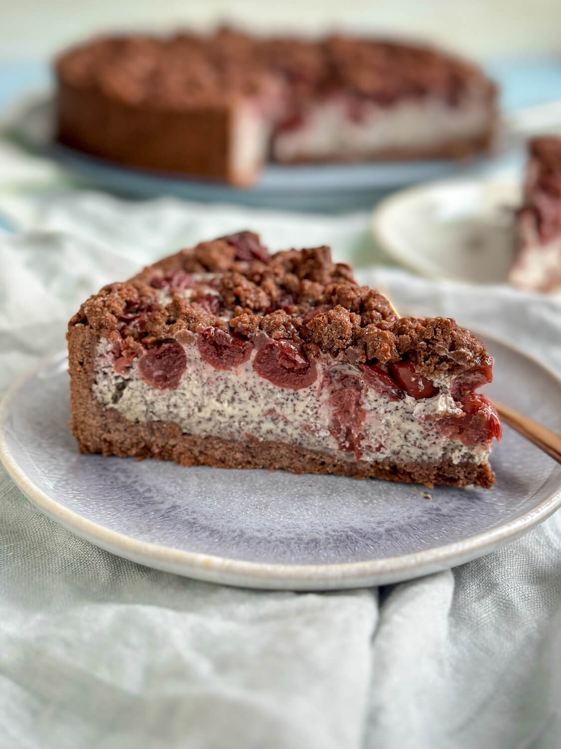 Schoko Mohnkuchen mit Kirschen und Quark